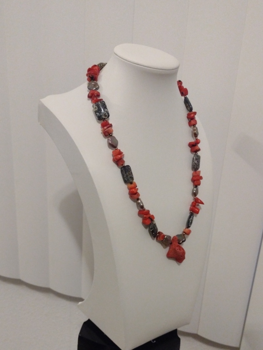 Red Coral Chip Necklace with Mixed Stone Accents